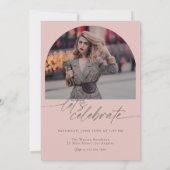 Green & Pink Arch Photo Script Graduation Einladung (Rückseite)