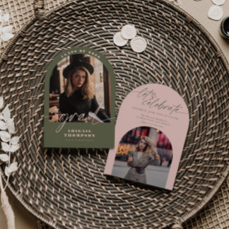 Green & Pink Arch Photo Script Graduation Einladung