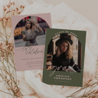 Green & Pink Arch Photo Script Graduation Einladung