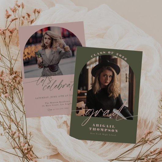 Green & Pink Arch Photo Script Graduation Einladung