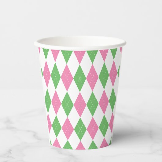 Green & Pink Argyle Golf Party Cup Pappbecher (Vorderseite)