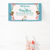 Green Pink Ballerina Cat Kindergeburtstag Party Banner (InSitu)
