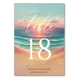 Green Pink Beach Summer Sun Sand Wasserfarbe Tischnummer