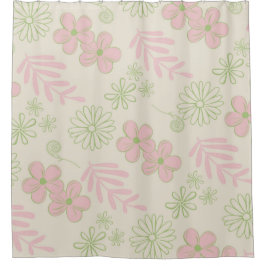 Green Pink Beige Retro Y2K 70er Blume Muster Duschvorhang