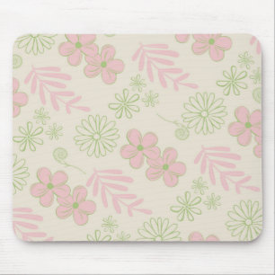 Green Pink Beige Retro Y2K 70er Blume Muster Mousepad