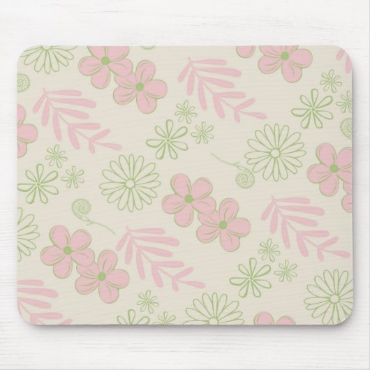 Green Pink Beige Retro Y2K 70er Blume Muster Mousepad (Vorne)
