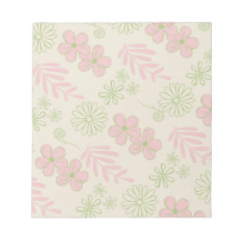 Green Pink Beige Retro Y2K 70er Blume Muster Notizblock