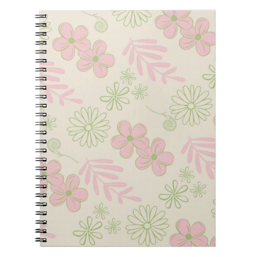 Green Pink Beige Retro Y2K 70er Blume Muster Notizblock (Vorderseite)