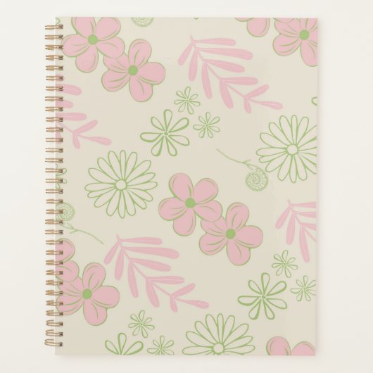 Green Pink Beige Retro Y2K 70er Blume Muster Planer (Vorderseite)