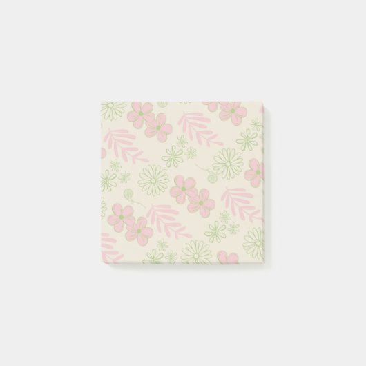 Green Pink Beige Retro Y2K 70er Blume Muster Post-it Klebezettel (Vorderseite)