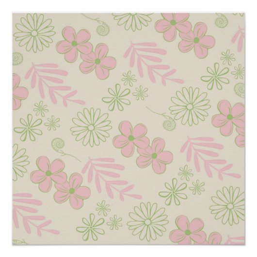 Green Pink Beige Retro Y2K 70er Blume Muster Poster (Vorderseite)