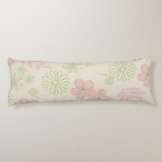 Green Pink Beige Retro Y2K 70er Blume Muster Seitenschläferkissen (Rückseite)