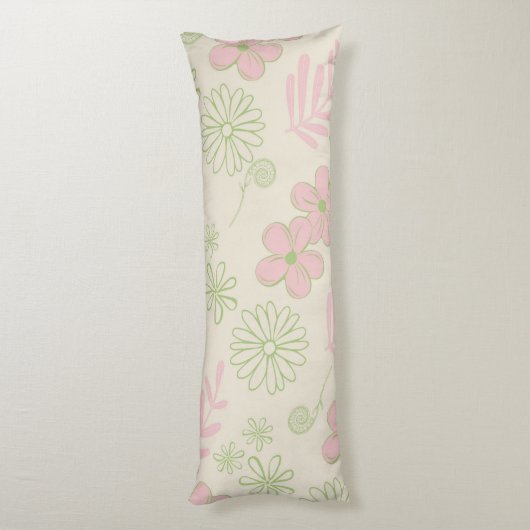 Green Pink Beige Retro Y2K 70er Blume Muster Seitenschläferkissen (Rückseite (Vertikal))