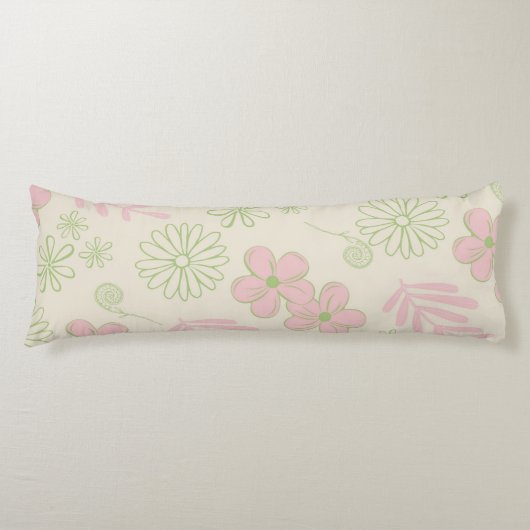 Green Pink Beige Retro Y2K 70er Blume Muster Seitenschläferkissen (Vorderseite)