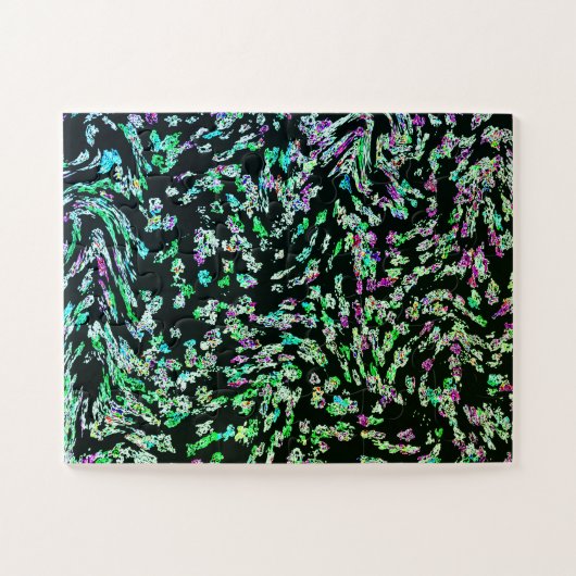 Green Pink Black Abstrakt Fraktal Modernes Kunstge Puzzle (Horizontal)
