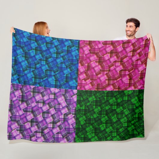 Green Pink Blue Lila Tartan Patchwork Design, Fleecedecke (Beispiel)