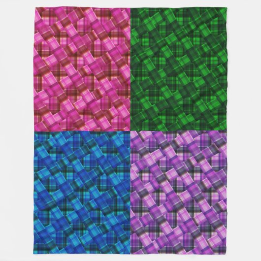 Green Pink Blue Lila Tartan Patchwork Design, Fleecedecke (Vorderseite)