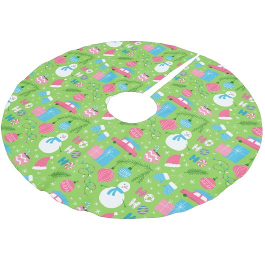 Green Pink Blue Snowmen Ornament Weihnachtsfeierta Polyester Weihnachtsbaumdecke (Schrägansicht)