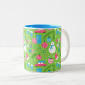 Green Pink Blue Snowmen Ornament Weihnachtsfeierta Zweifarbige Tasse (VorderseiteRechts)