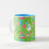 Green Pink Blue Snowmen Ornament Weihnachtsfeierta Zweifarbige Tasse (Vorderseite Links)