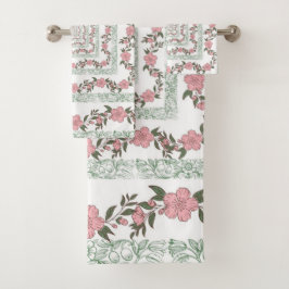 Green Pink Border Retro Y2K 70er Blume Muster Badhandtuch Set