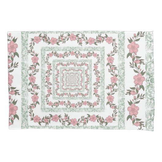 Green Pink Border Retro Y2K 70er Blume Muster Kissenbezug (Vorderseite)
