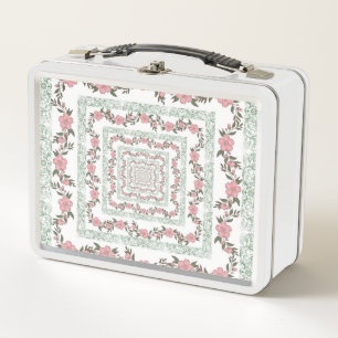 Green Pink Border Retro Y2K 70er Blume Muster Metall Brotdose