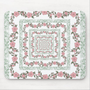 Green Pink Border Retro Y2K 70er Blume Muster Mousepad