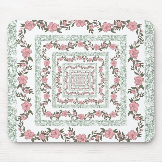 Green Pink Border Retro Y2K 70er Blume Muster Mousepad (Vorne)