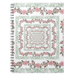 Green Pink Border Retro Y2K 70er Blume Muster Notizblock