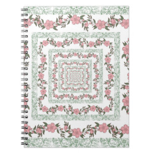 Green Pink Border Retro Y2K 70er Blume Muster Notizblock