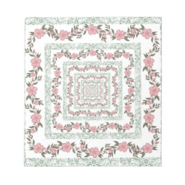 Green Pink Border Retro Y2K 70er Blume Muster Notizblock