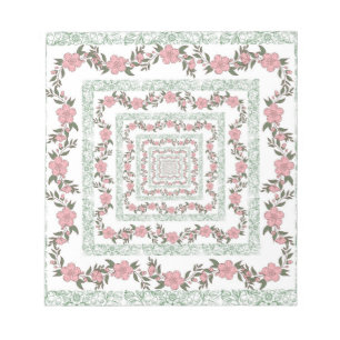 Green Pink Border Retro Y2K 70er Blume Muster Notizblock