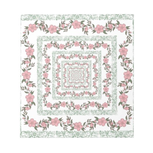 Green Pink Border Retro Y2K 70er Blume Muster Notizblock (Vorderseite)