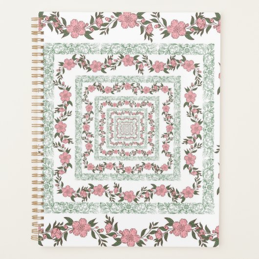 Green Pink Border Retro Y2K 70er Blume Muster Planer (Vorderseite)