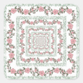 Green Pink Border Retro Y2K 70er Blume Muster Quadratischer Aufkleber (Vorderseite)