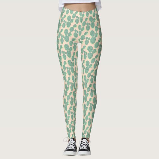 Green & Pink Cactus Pattern Leggings (Vorderseite)