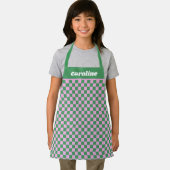  Green Pink Checkered Retro Personalized Name Schürze (Insitu)