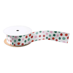 Green Pink Christmas Polka Dots Satinband