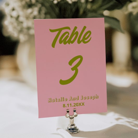 Green Pink Colorful Funky Wedding Table Number     Einladung