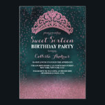 Green Pink Confetti Tiara Crown Glitzer Sweet 16 Einladung<br><div class="desc">Dieses elegante und glamouröse 16 . Geburtstag Geburtstagsfest lädt zu einem stilvollen und stilvollen Event ein. Es verfügt über ein Imitat gedruckt funkelnd Rose rosa Glitzer handgezeichnet tiara Prinzessin Krone und Rose rosa Konfetti auf einem smaragdgrünen Aquarell und Rose rosa Glitzer Hintergrund. Es ist ein modernes, elegantes, hübsches und trendiges...</div>