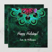 Green Pink Cosmic Mandala Weihnachtskarte (Vorne/Hinten)