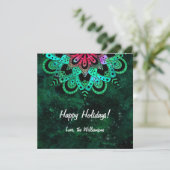 Green Pink Cosmic Mandala Weihnachtskarte (Stehend Vorderseite)