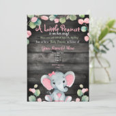 Green Pink Elephant Baby Dusche Einladung Rustikal (Stehend Vorderseite)