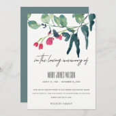 GREEN PINK EUCALYPTUS FOLIAGE BEILEID MEMORIAL DANKESKARTE (Vorne/Hinten)