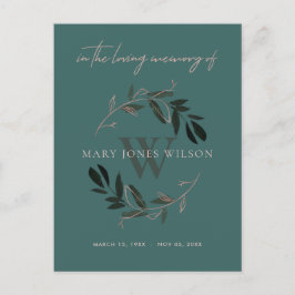 GREEN PINK FAUNA WREATH BEILEID MEMORIVICE EINLADUNGSPOSTKARTE