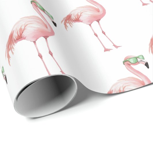 Green Pink Flamingo Birthday Geschenkpapier (Rolleneckpunkt)