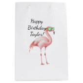 Green Pink Flamingo Birthday Mittlere Geschenktüte (Vorderseite)