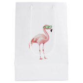 Green Pink Flamingo Birthday Mittlere Geschenktüte (Rückseite)