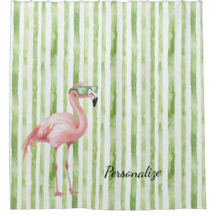 Green Pink Flamingo Duschvorhang